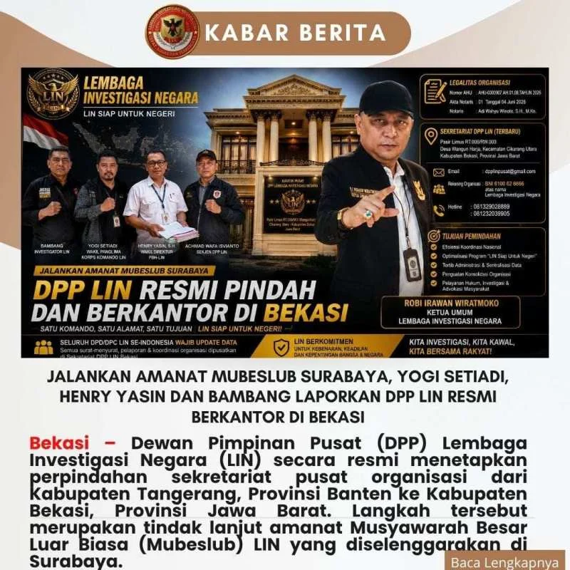 Jalankan Amanat Mubeslub Surabaya, Yogi Setiadi, Henry Yasin dan Bambang Laporkan DPP LIN Resmi Berkantor di Bekasi