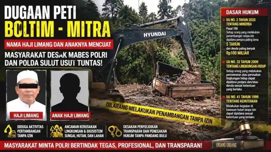 Dugaan PETI di Paret Kotabunan, Kebun Raya dan Alason Ratatotok Jadi Sorotan, Nama Haji Limang dan Anaknya Mencuat, Mabes Polri hingga Polda Sulut Didesak Bertindak Tegas
