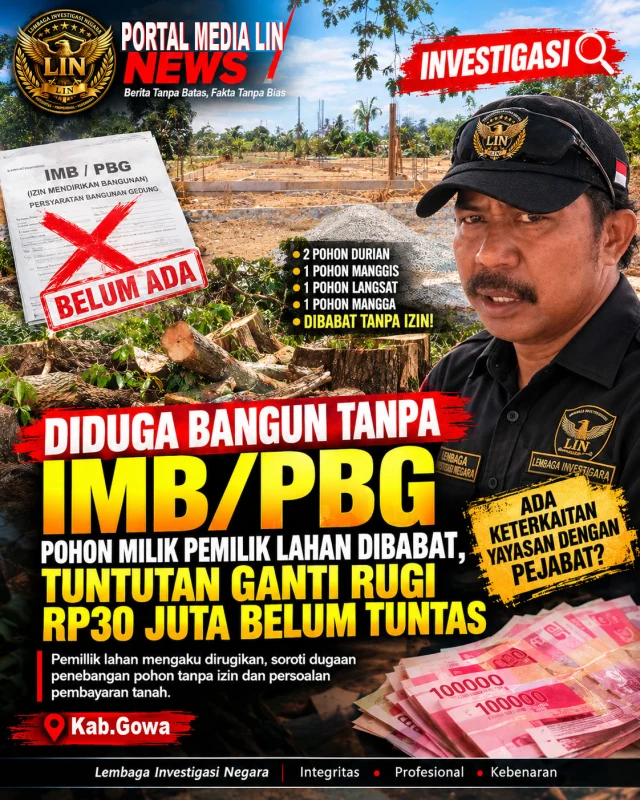 Diduga Bangun Tanpa IMB/PBG, Pohon Milik Pemilik Lahan Dibabat, Tuntutan Ganti Rugi Rp30 Juta Belum Tuntas