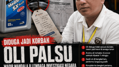 Diduga Jadi Korban Oli Palsu, Wadir Mandala II Lembaga Investigasi Negara Siap Tempuh Jalur Hukum, Minta Aparat Uji Laboratorium Produk Oli
