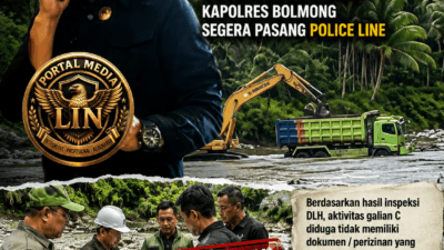 Kadis DLH Hentikan Sementara Aktivitas Galian C di Sungai Ongkag, Ketua Mandala VI LIN Jackson Sambow Desak Kapolres Bolmong Segera Pasang Police Line