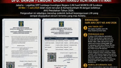 AHU Perubahan LIN Hasil MUBESLUB Surabaya Resmi Terbit, DPD: Hentikan Fitnah dan Jangan Lagi Bikin Gaduh