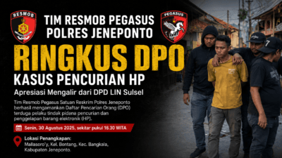 Tim Resmob Pegasus Polres Jeneponto Ringkus DPO Kasus Pencurian HP, DPD LIN Sulsel Apresiasi Gerak Cepat Polisi